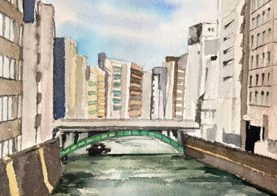 « Canal à Tokyo »<br>Aquarelle, 31x23cm, 2022
