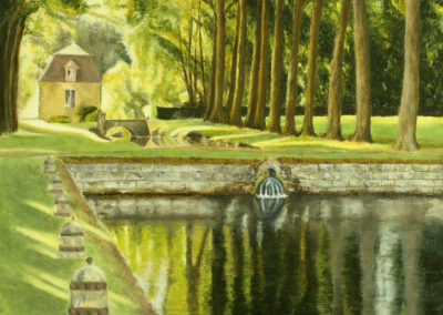 « Une maison, un pont et une fontaine »<br>Huile sur toile, 60x50cm, 2019
