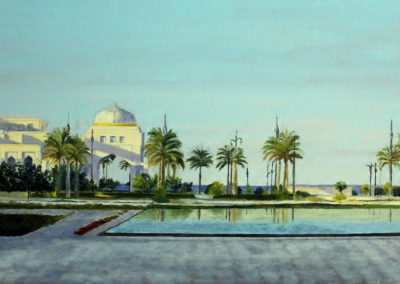 « Avant le crépuscule, Qsar Al Waten, Abu Dhabi »<br>Huile sur toile, 38x55cm, 2020