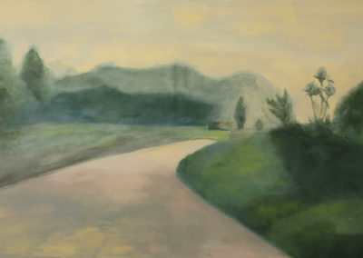 « Rue tournante dans la brume »<br>Acrylique sur toile, 100x160cm, 2020