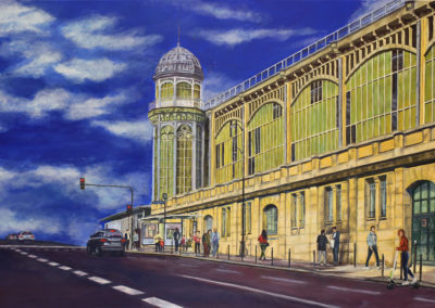 « Gare St Lazare sur le ciel »<br>Huile sur toile, 89x130cm, 2021