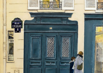 « Hortense et Victor dans la rue d'Assas »<br>Huile sur toile, 70x50cm, 2021
