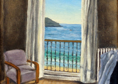 « Fenêtre sur la Concha »<br>Huile sur toile, 16x22cm, 2021
