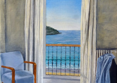« Fenêtre sur la Concha (moyen) »<br>Huile sur toile, 65x50cm, 2021