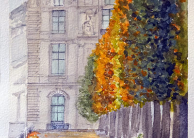 « Un coin des Tuileries »<br>Aquarelle, 21x15cm, 2021