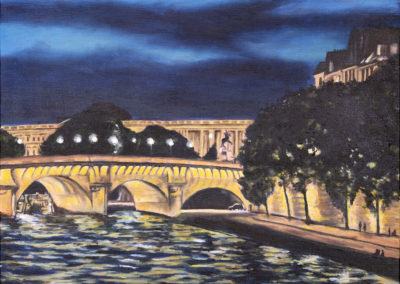 « Pont neuf la nuit »<br>Huile sur toile, 81x60cm, 2023