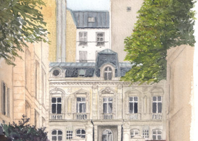 « Rue du Cherche Midi  bis »<br>Aquarelle, 31x23cm, 2017