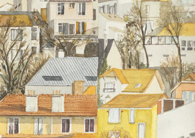 « Cachan, paysage double, bis »<br>Aquarelle, 31x23cm, 2019