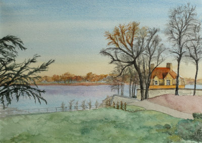 « Cosne Vous sur Loire, lever du jour »<br>Aquarelle, 23x31cm, 2019