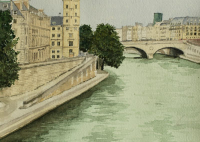 « île de la Cité »<br>Aquarelle, 31x23cm, 2019