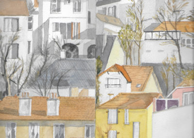 « Cachan, paysage double »<br>Aquarelle, 31x23cm, 2019