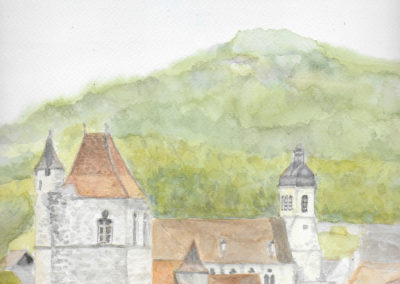 « Figeac, colline »<br>Aquarelle, 30x23cm, 2018