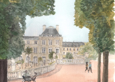 « Jardin du Luxembourg »<br>Aquarelle, 31x23cm, 2017