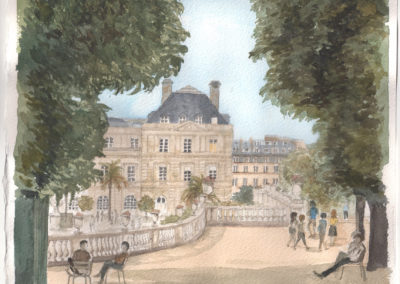 « Jardin du Luxembourg, ter »<br>Aquarelle, 38x28cm, 2018