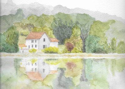 « Lac à Figeac »<br>Aquarelle, 32x25cm, 2018