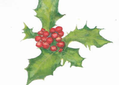 « Noël 2019 carte 1 »<br>Aquarelle, 20x15cm, 2018