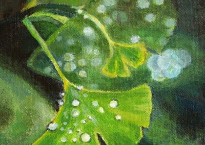 « Ginkgo 1 »<br>Acrylique sur toile, 18x14cm, 2019