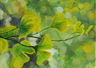 « Ginkgo 2 »<br>Acrylique sur toile, 19x24cm, 2019