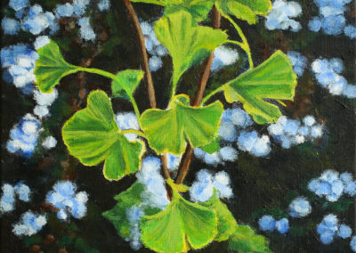 « Ginkgo 3 »<br>Acrylique sur toile, 19x24cm, 2019