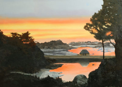 « Coucher du soleil à Ploumanach »,<br>Huile sur toile, 38x55cm, 2019