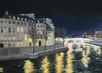 « Quai des célestins la nuit »<br>Huile sur toile, 46x61cm, 2019
