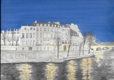 « Quai d’Anjou depuis le quai des Célestins »<br>Aquarelle, 23x31cm,2019