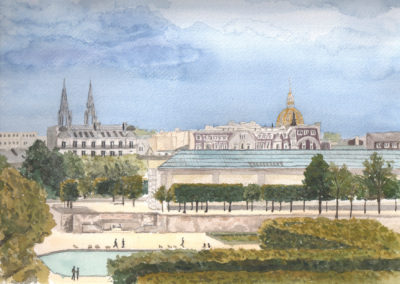 « Les Tuileries et l’Orangerie »<br>Aquarelle, 23x31cm, 2017