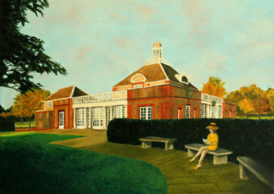 « Lectrice dans un jardin anglais »<br>Huile sur toile, 46x61cm, 2020