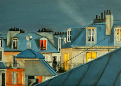 « Fille aux cheveux rouges qui fume »<br>Huile sur toile, 50x70cm, 2020