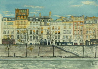 « Île de la Cité, quai des Orfèvres »<br>Aquarelle, 23x31cm, 2020