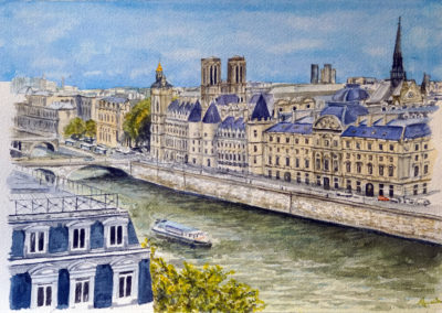« Notre-Dame, au loin »<br>Aquarelle, 26x36cm, 2021