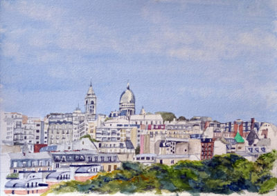 « Le Sacré Cœur, au loin »<br>Aquarelle, 23x31cm, 2021