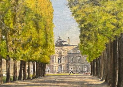 « Joggeur au Luxembourg »<br>Huile sur toile, 27x35cm, 2021