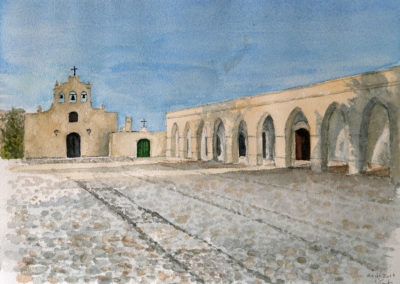 « Cachi iglesia y plaza »<br>Aquarelle, 23x31cm, 2019
