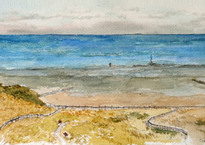 « Cabourg, plage d'automne »<br>Aquarelle, 15x30cm, 2021