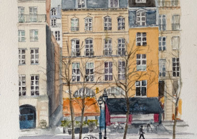 « Parvis de Beaubourg en décembre »<br>Aquarelle, 31x23cm, 2022