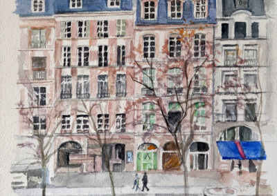 « Parvis de Beaubourg en décembre 2 »<br>Aquarelle, 31x23cm, 2022