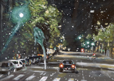 « Pluie nocturne »<br>Acrylique sur toile, 41x33cm, 2023