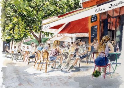 « Café Joséphine »<br>Aquarelle, 24x32cm, 2023
