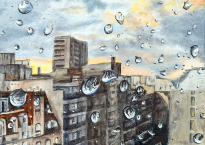 « Buenos Aires sous la pluie », huile sur toile, 65x50cm, 2023