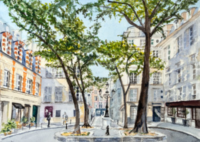 « Place Furstenberg et le Musée Delacroix »<br>Aquarelle, 24x32cm, 2023