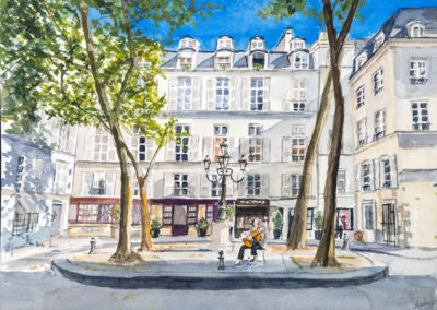 « Place Furstenberg (chez Nello) »<br>Aquarelle, 23x31cm, 2023