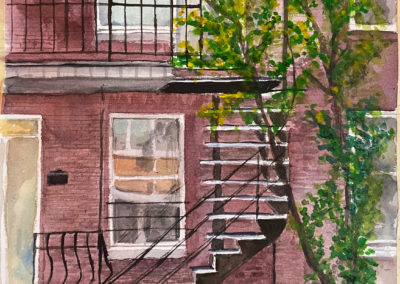 « Escalier à Montréal »<br>Aquarelle, 31 x 23cm, 2023