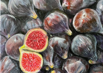 « Figues à l’étalage à la sortie du métro »<br>Huile sur toile, 30 x 30cm, 2023