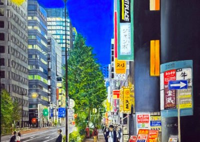 « Entre chien et loup à Tokyo » huile sur toile, 100 x 73cm, 2024