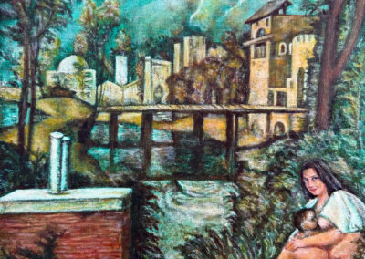 « La tempête avec Leonard et sa maman » pigments et médium, 2024
